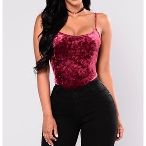 Divided Velvet Wine Bodysuit With Back Detail